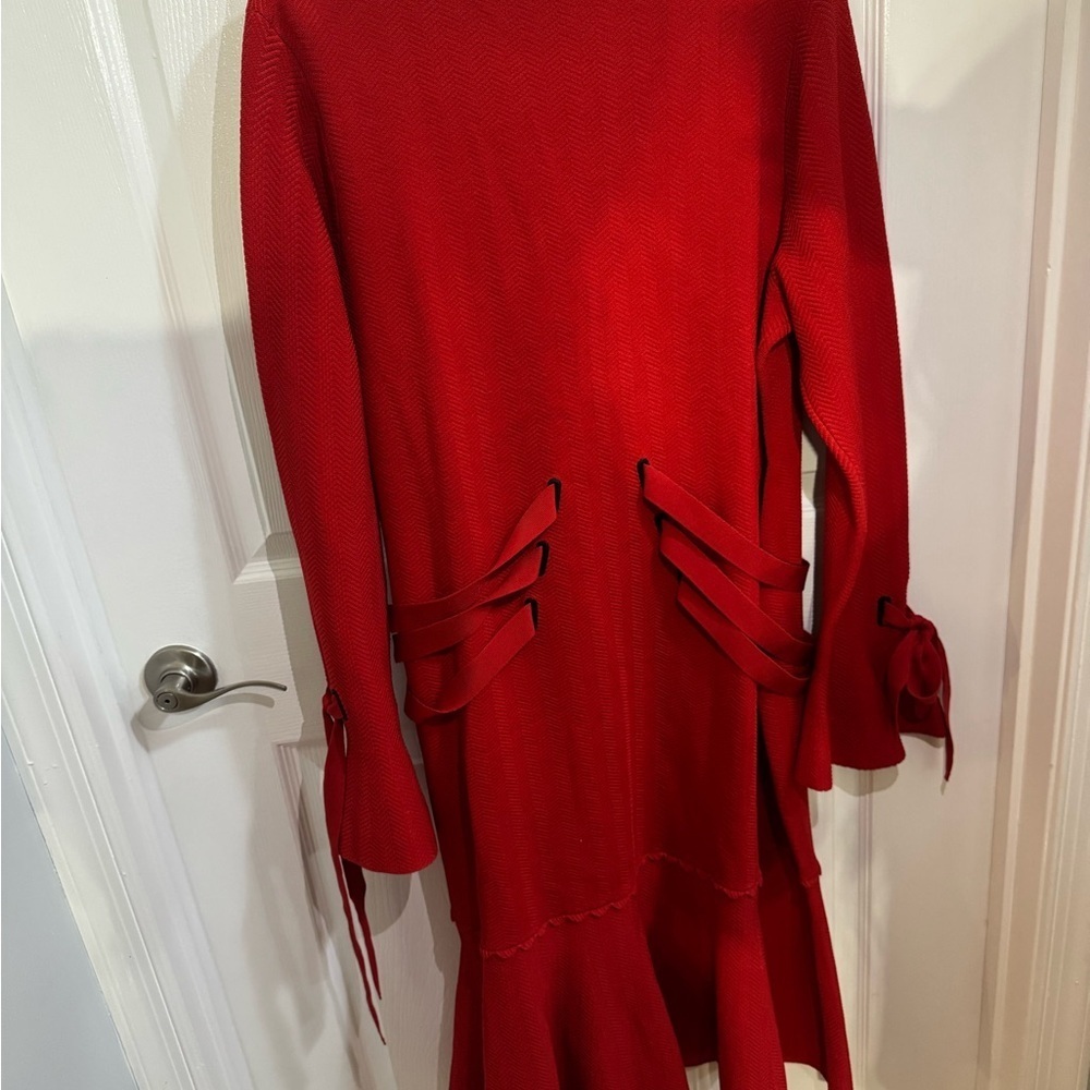 Jonathan Simkhai Vibrant Red Long Sleeve Dress Elegant Holiday - Picture 5 of 10